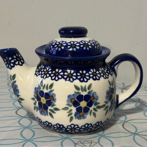 Polish pottery Floral Blue and White Teapot